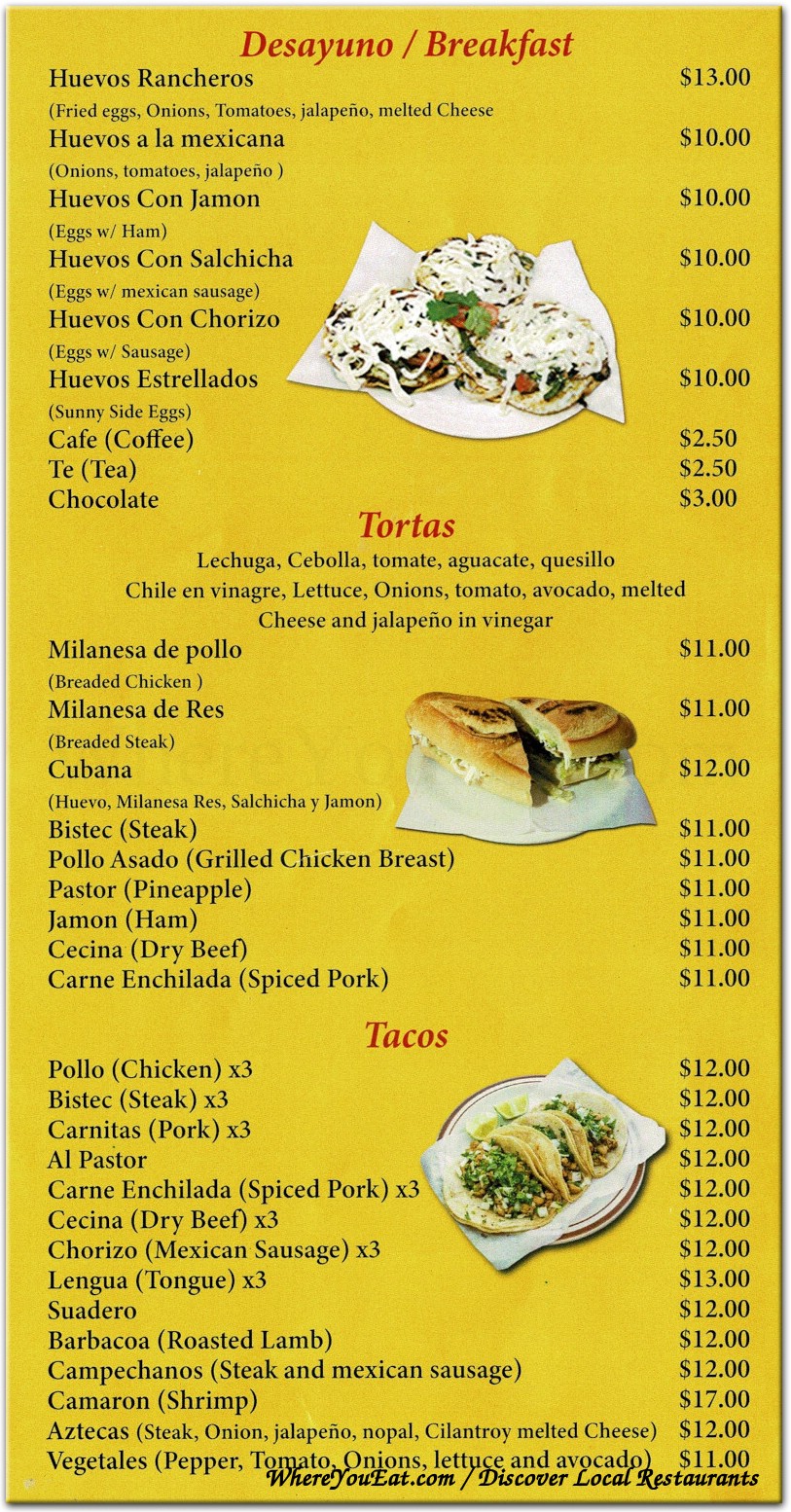 La Fortuna Mexican Restaurant Menu