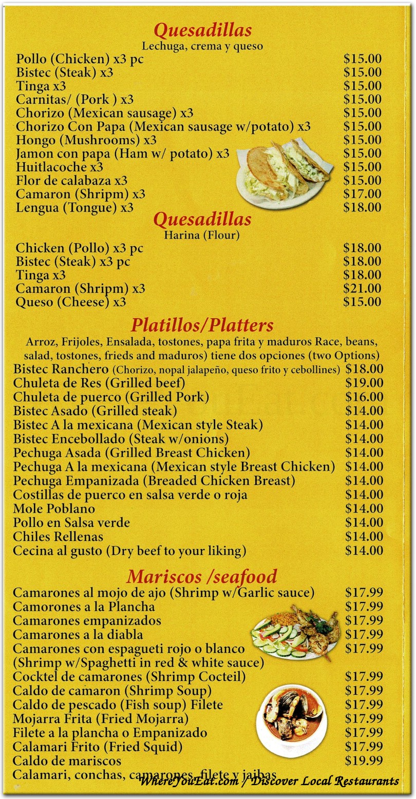 La Fortuna Mexican Restaurant Menu